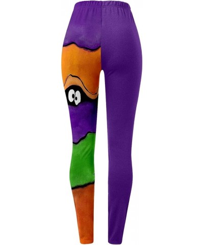 Women's Halloween Peeping Eye Color Block Pants Workout Out Halloween Leggings Slim Yoga Warm Soft Stretchy Leggings C-purple...