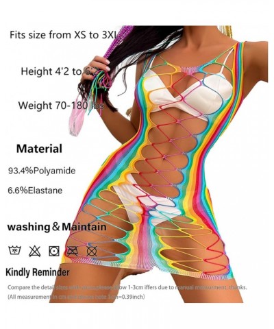 Women’s Sexy Rainbow Striped Mesh See Through Bodysuit Swimwear Bikini Cover Ups Swimsuit Rave Festivals Outfits Hollow Out-r...