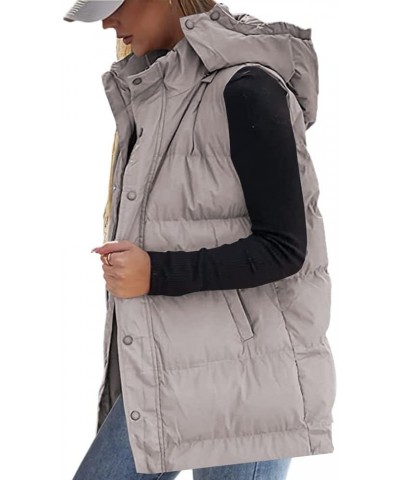 Women's long Quilted Vest hooded sleeveless Button Down puff vest cotton padded jacket winter coat Z02-grey $31.50 Vests