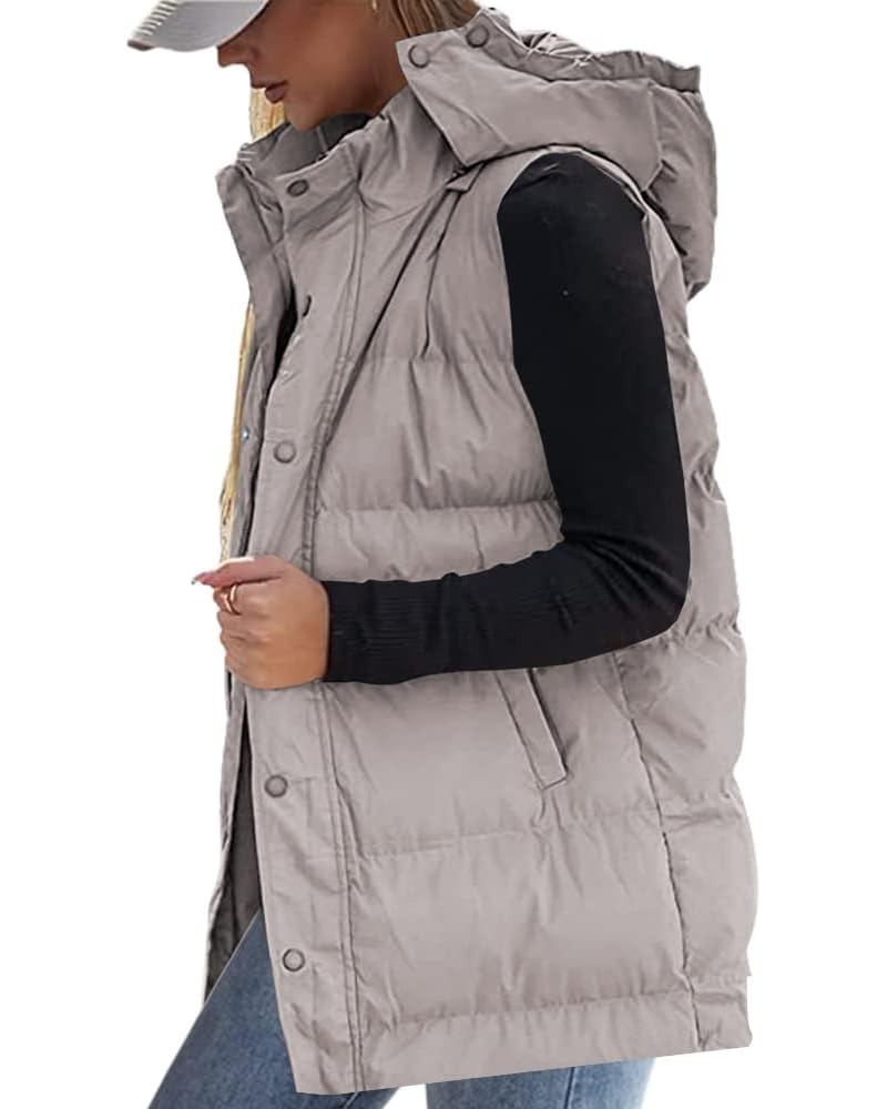 Women's long Quilted Vest hooded sleeveless Button Down puff vest cotton padded jacket winter coat Z02-grey $31.50 Vests