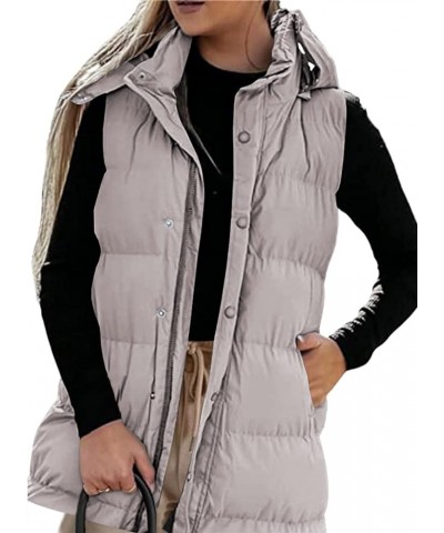 Women's long Quilted Vest hooded sleeveless Button Down puff vest cotton padded jacket winter coat Z02-grey $31.50 Vests