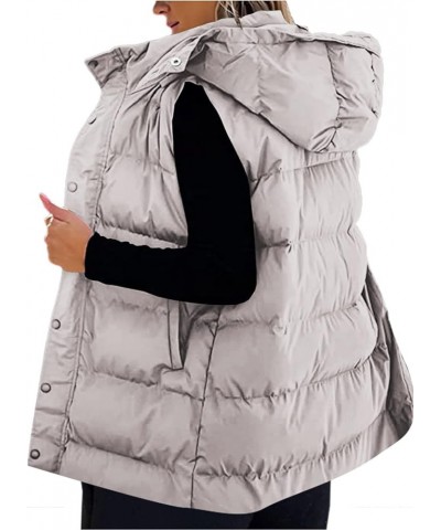 Women's long Quilted Vest hooded sleeveless Button Down puff vest cotton padded jacket winter coat Z02-grey $31.50 Vests