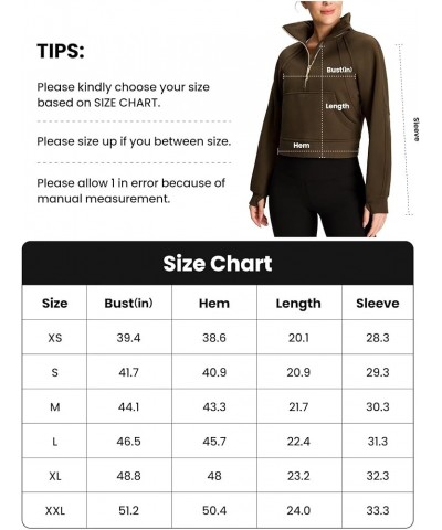 Womens' Half Zip Pullover Fleece Stand Collar Crop Sweatshirt with Pockets Thumb Hole Brown $21.99 Hoodies & Sweatshirts