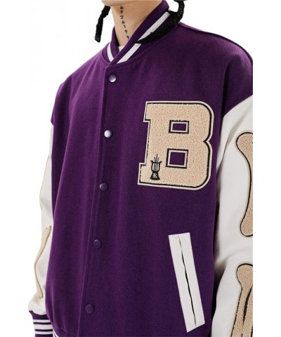 Women 's Y2K Long Sleeve Oversized Varsity Jacket Button Down Bomber Cropped Jackets Vintage Baseball Coat Streetwear Purple ...