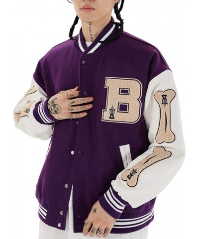 Women 's Y2K Long Sleeve Oversized Varsity Jacket Button Down Bomber Cropped Jackets Vintage Baseball Coat Streetwear Purple ...