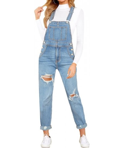 Womens Classic Adjustable Straps Pockets Denim Bib Overalls Jeans Pants Destroyed-lakeside Blue $27.02 Overalls