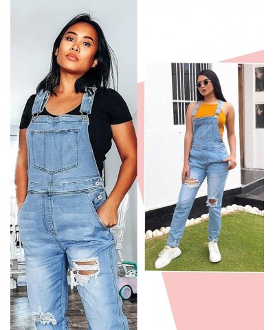 Womens Classic Adjustable Straps Pockets Denim Bib Overalls Jeans Pants Destroyed-lakeside Blue $27.02 Overalls