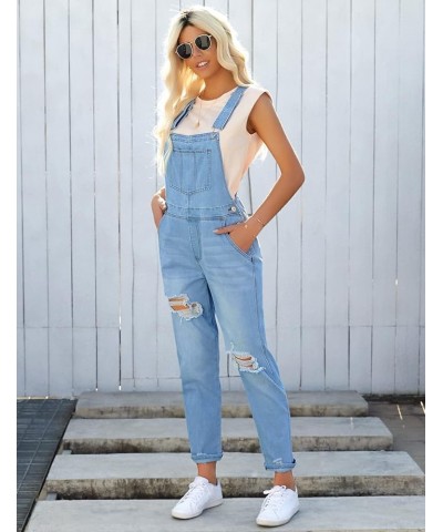 Womens Classic Adjustable Straps Pockets Denim Bib Overalls Jeans Pants Destroyed-lakeside Blue $27.02 Overalls