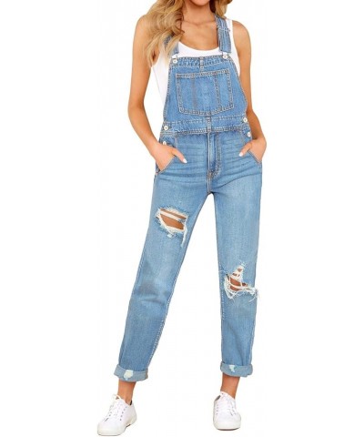 Womens Classic Adjustable Straps Pockets Denim Bib Overalls Jeans Pants Destroyed-lakeside Blue $27.02 Overalls