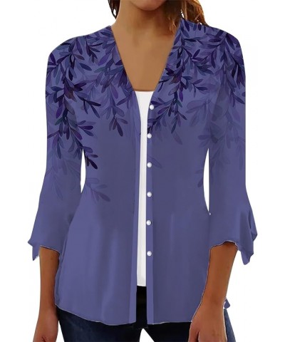 Cardigan for Women Dressy Summer Floral Print 3/4 Sleeve Lightweight Cardigans Loose Outwear Casual Blouse Tops B Purple $10....