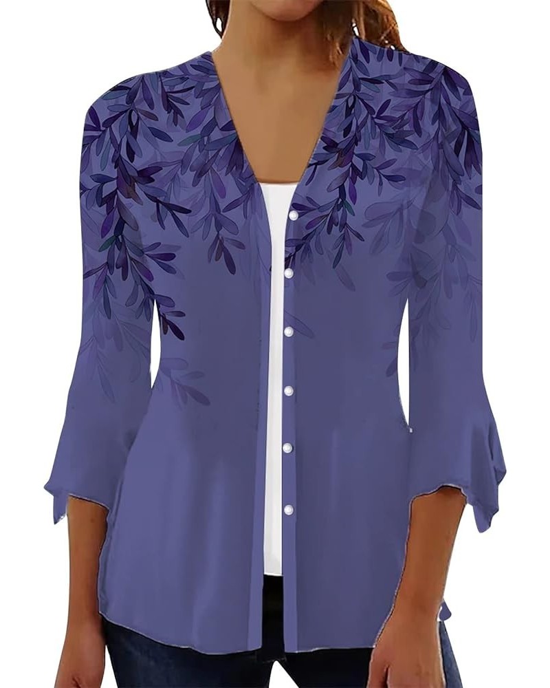 Cardigan for Women Dressy Summer Floral Print 3/4 Sleeve Lightweight Cardigans Loose Outwear Casual Blouse Tops B Purple $10....