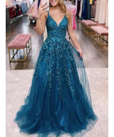 Tulle Long Ball Gowns for Women Lace Appliques Spaghetti Strap Formal Party Dress A-Line Evening Dresses Lilac $41.30 Dresses