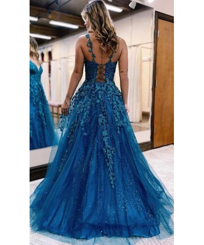 Tulle Long Ball Gowns for Women Lace Appliques Spaghetti Strap Formal Party Dress A-Line Evening Dresses Lilac $41.30 Dresses