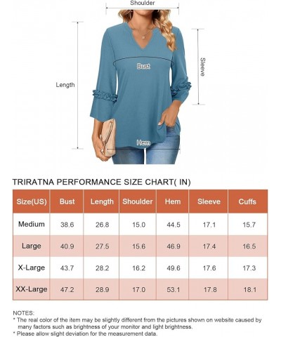 Womens 3/4 Sleeve Shirts Dressy Casual Blouses Notch V Neck Tops Blue Grey $17.15 Blouses