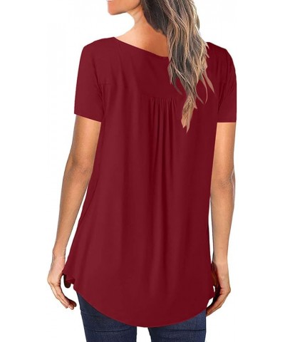 Women's V Neck Henley Short Sleeve Shirts Solid Gradient Tshirts Cover Bell Pleated Tunic Blouse Plus Size C-red $7.69 Shirts