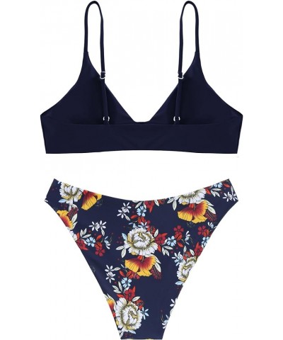 Women's Solid Spaghetti Strap Bralette Bikini Set Two Piece Swimsuit 1-navy Blue $14.35 Swimsuits