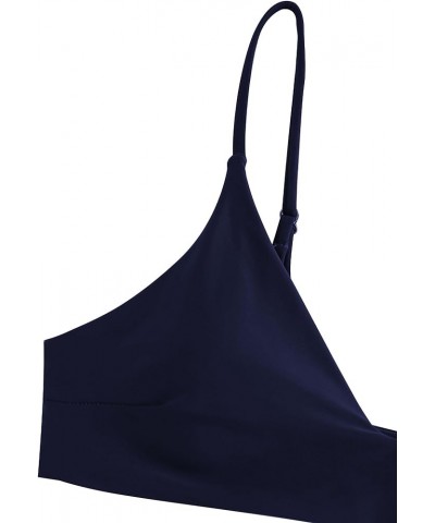 Women's Solid Spaghetti Strap Bralette Bikini Set Two Piece Swimsuit 1-navy Blue $14.35 Swimsuits