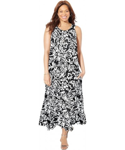 Women's Plus Size Halter Maxi Dress Black Tropical Floral $36.57 Dresses