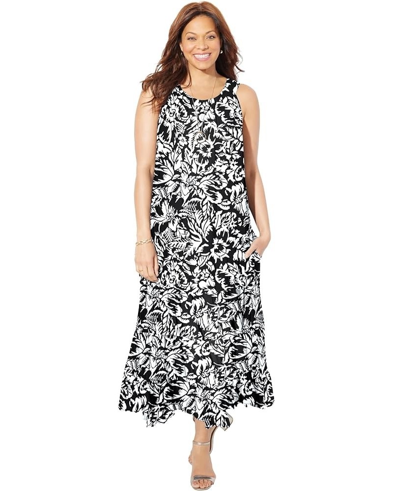 Women's Plus Size Halter Maxi Dress Black Tropical Floral $36.57 Dresses