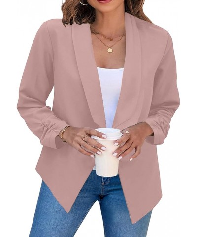 Women Long Sleeve Blazer Lightweight Open Front Business Jacket Blazer Notched Collar Slim Work Office Coat Light Pink $13.50...