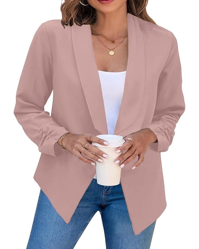 Women Long Sleeve Blazer Lightweight Open Front Business Jacket Blazer Notched Collar Slim Work Office Coat Light Pink $13.50...