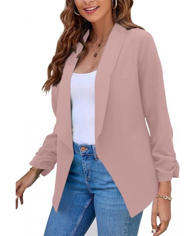 Women Long Sleeve Blazer Lightweight Open Front Business Jacket Blazer Notched Collar Slim Work Office Coat Light Pink $13.50...