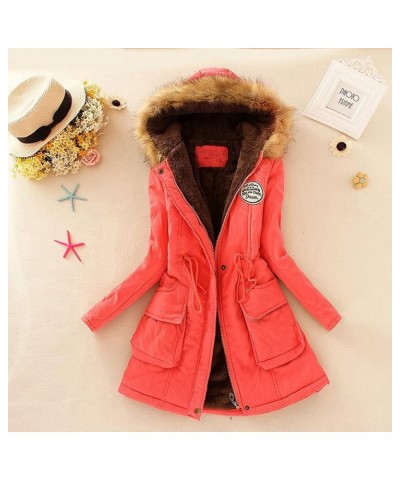 Ladies Fur Lining Coat Womens Winter Warm Thick Long Jacket Hooded Parka A3-watermelon Red $17.99 Jackets