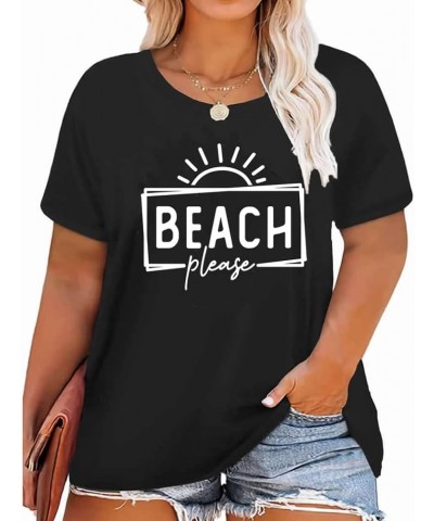 Women's Summer Plus Size Beach Vacation Printed Short Sleeve Round Neck Casual Stylish Top Black $9.68 Tops