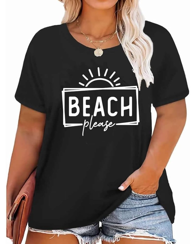 Women's Summer Plus Size Beach Vacation Printed Short Sleeve Round Neck Casual Stylish Top Black $9.68 Tops