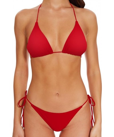 Women Two Piece Halter Padded Top Tie Side Bottom Triangle Bikini Bathing Suit… Burgundy $18.80 Swimsuits