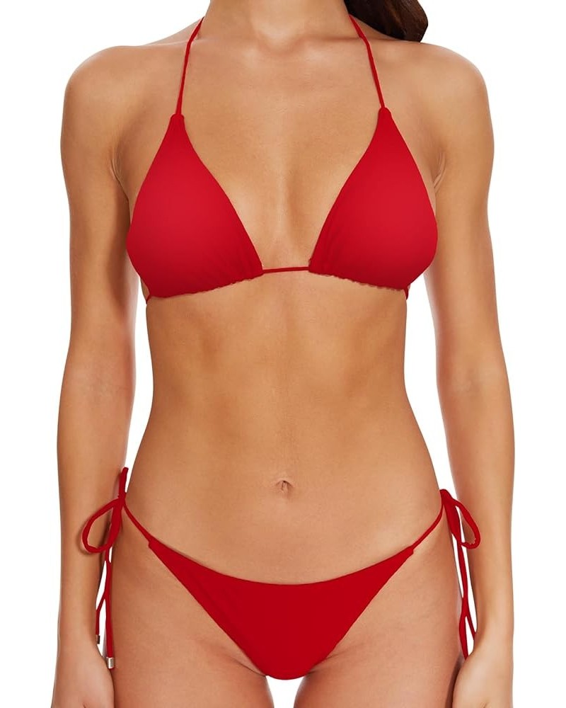 Women Two Piece Halter Padded Top Tie Side Bottom Triangle Bikini Bathing Suit… Burgundy $18.80 Swimsuits