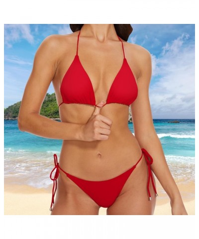 Women Two Piece Halter Padded Top Tie Side Bottom Triangle Bikini Bathing Suit… Burgundy $18.80 Swimsuits