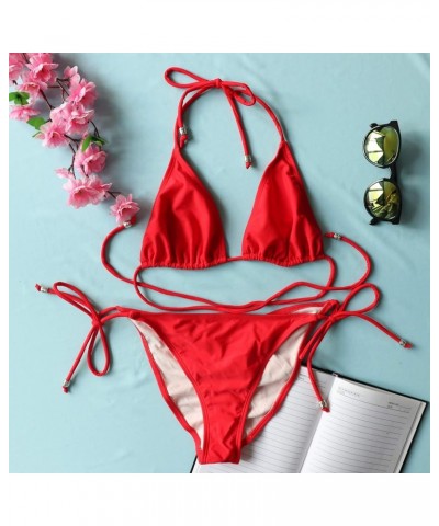 Women Two Piece Halter Padded Top Tie Side Bottom Triangle Bikini Bathing Suit… Burgundy $18.80 Swimsuits