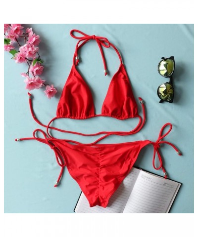 Women Two Piece Halter Padded Top Tie Side Bottom Triangle Bikini Bathing Suit… Burgundy $18.80 Swimsuits