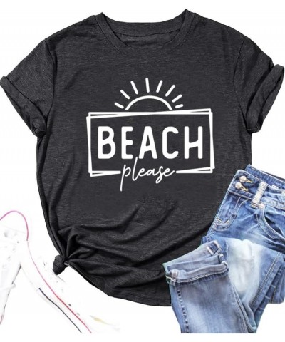 Women's Summer Plus Size Beach Vacation Printed Short Sleeve Round Neck Casual Stylish Top Black $9.68 Tops