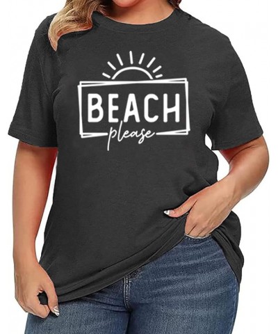 Women's Summer Plus Size Beach Vacation Printed Short Sleeve Round Neck Casual Stylish Top Black $9.68 Tops