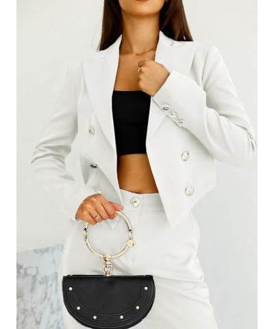 Women's Double Breasted Lapel Blazers Casual Long Sleeve Open Front Crop Blazer Jackets White $20.90 Blazers