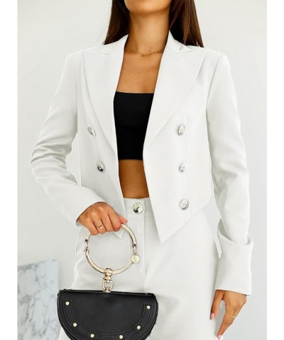 Women's Double Breasted Lapel Blazers Casual Long Sleeve Open Front Crop Blazer Jackets White $20.90 Blazers