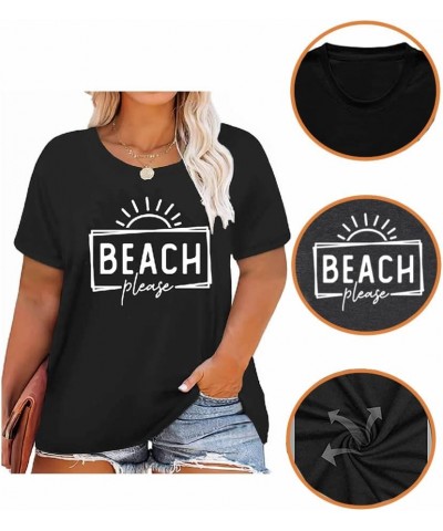 Women's Summer Plus Size Beach Vacation Printed Short Sleeve Round Neck Casual Stylish Top Black $9.68 Tops