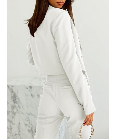 Women's Double Breasted Lapel Blazers Casual Long Sleeve Open Front Crop Blazer Jackets White $20.90 Blazers