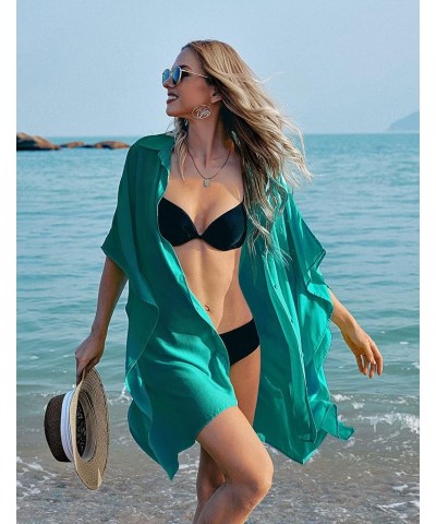 Women's Swimsuit Cover Up 3/4 Sleeve Beachwear Bikini Coverups Button Down Oversized Cover Up Shirt S-3XL Dark Cyan $14.88 Sw...