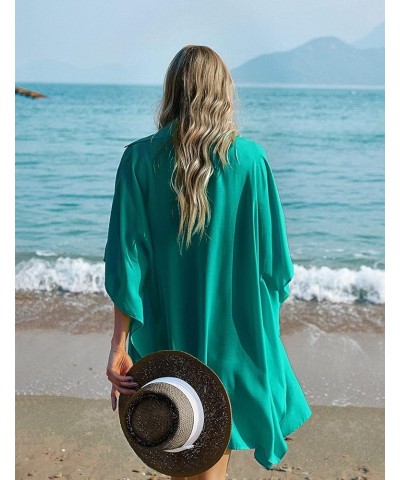 Women's Swimsuit Cover Up 3/4 Sleeve Beachwear Bikini Coverups Button Down Oversized Cover Up Shirt S-3XL Dark Cyan $14.88 Sw...