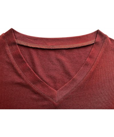 Women's Short Sleeve Letter Printed V Neck Tee Tops Casual T-Shirt Wine Red $10.44 T-Shirts