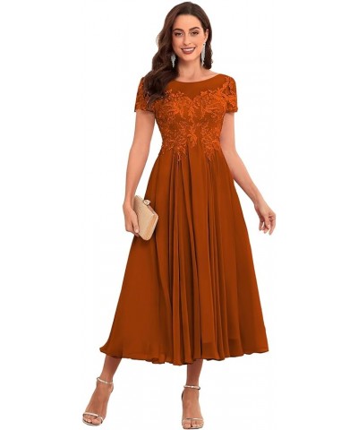 Women's Tea Length Mother of The Bride Dresses for Wedding Lace Formal Evening Party Gown Burnt Orange $35.70 Dresses