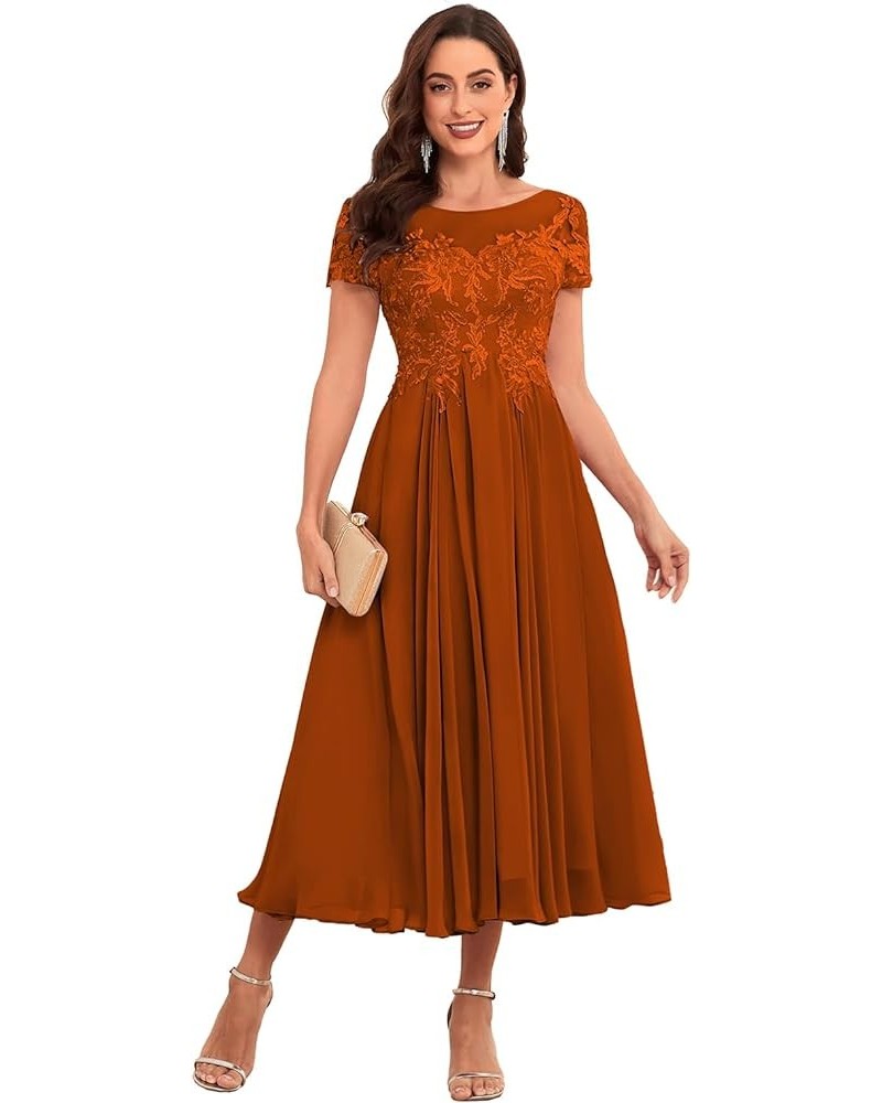 Women's Tea Length Mother of The Bride Dresses for Wedding Lace Formal Evening Party Gown Burnt Orange $35.70 Dresses