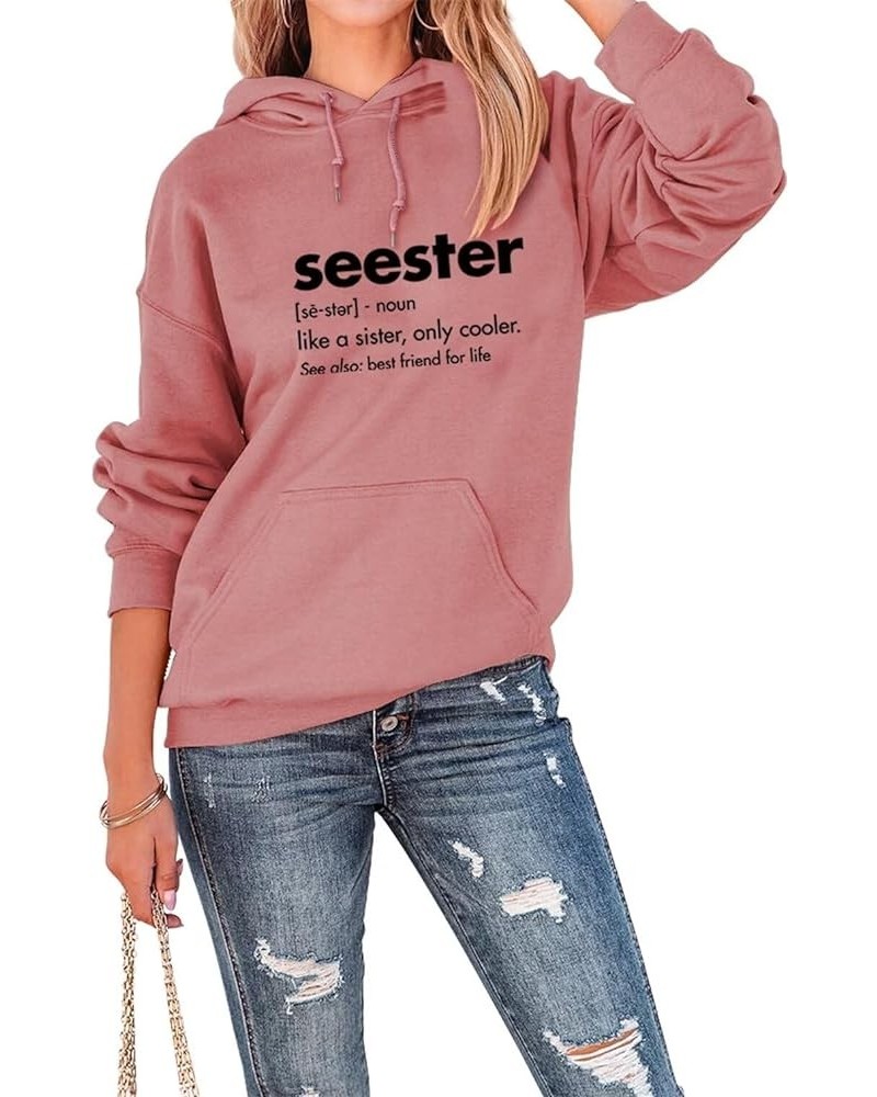 Sister Sweatshirt for Women Seester Like A Sister Only Cooler Printed Sweatshirt Crew Neck Pullover Top Lightweight 02-rose G...