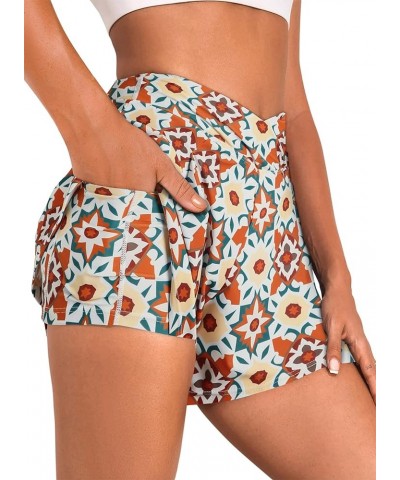 Women's 3" High Waisted Bikini Bottoms UPF 50+ Tummy Control Ruched Board Shorts with Pocket Printed $15.71 Swimsuits