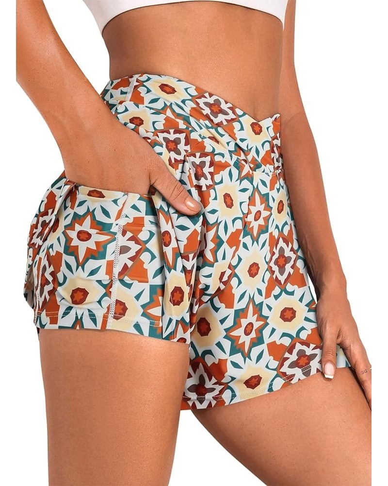 Women's 3" High Waisted Bikini Bottoms UPF 50+ Tummy Control Ruched Board Shorts with Pocket Printed $15.71 Swimsuits