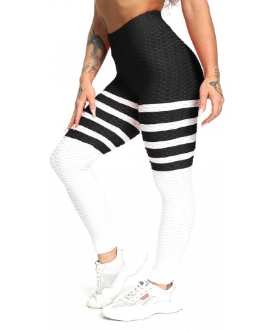 Women's High Waist Yoga Pants Tummy Control Slimming Booty Leggings Workout Running Butt Lift Tights A-stripes Black White $1...