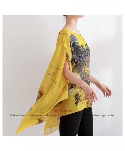 Women's Loose Solid Sheer Chiffon Caftan Poncho Batwing Tunic Top Blouse Summer Oversized Shirts Floral Yellow $12.59 Tops